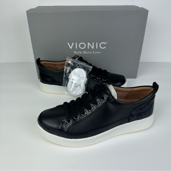 NWB Vionic Winny Leather Embossed Detail Black Lace-Up Sneakers - Size: 5 - Picture 7 of 14